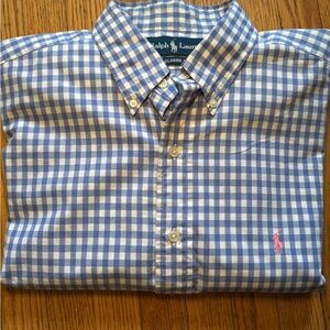 Ralph Lauren Men’s Blue & White Checkered Long Sleeve Button Down Shirt Size L